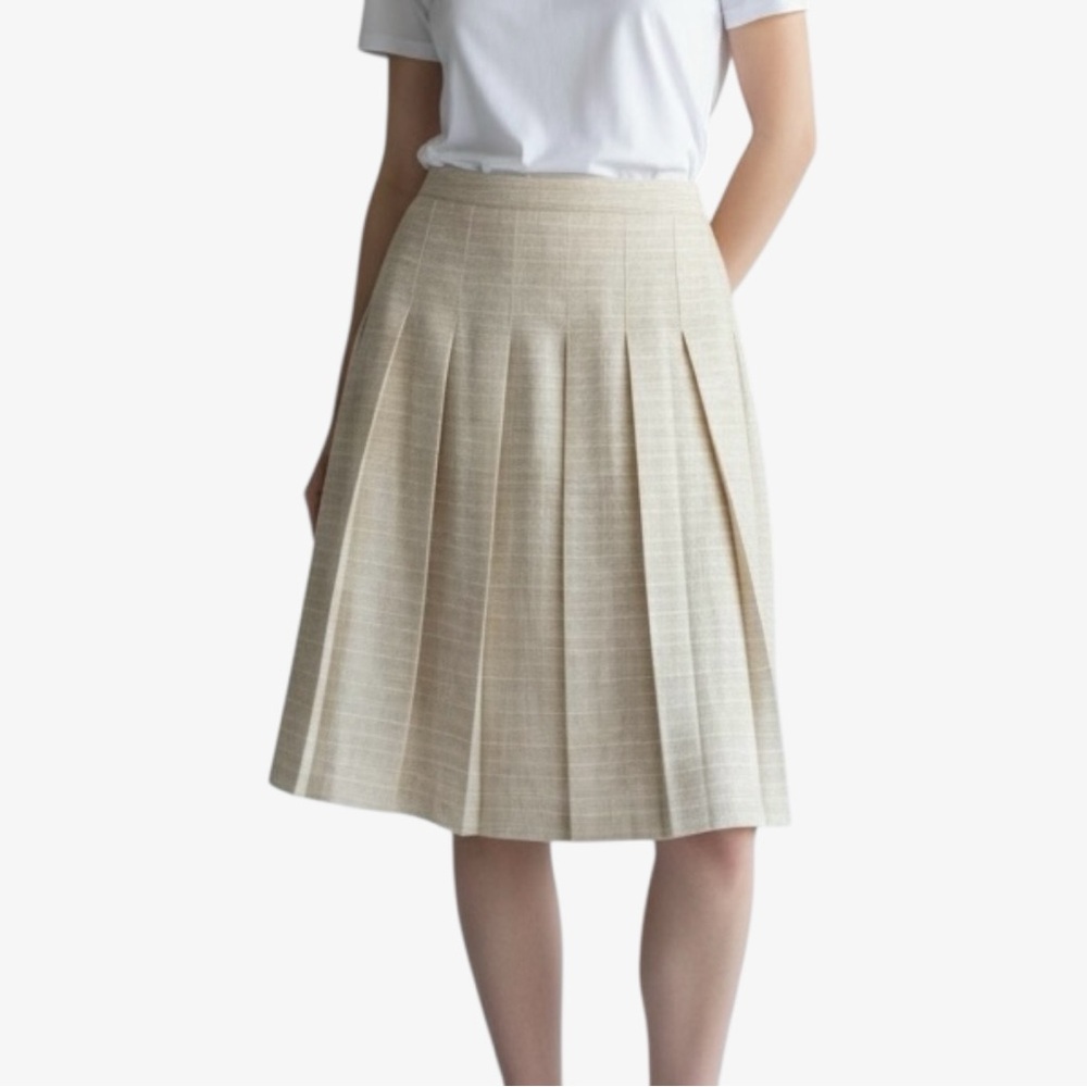 Brooks Brothers 100% Linen NWT Pleated Skirt Woven Stripe Texture A-Line 12